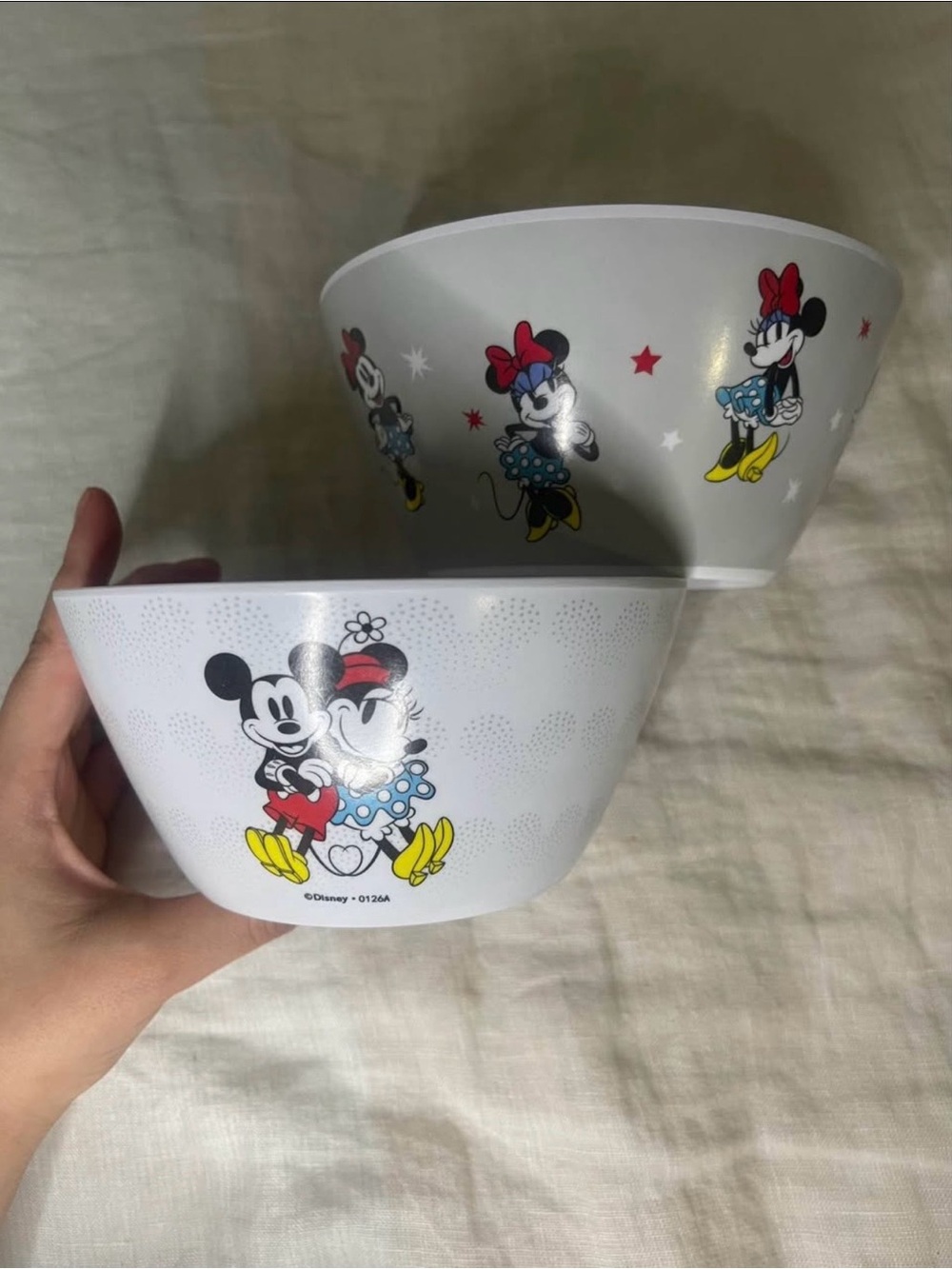 Disney White Mickey & Minnie Plastic Bowls - Set of 2